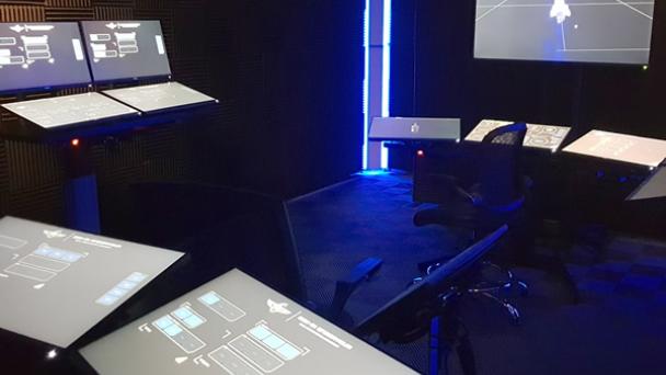 View of training simulator from behind science console