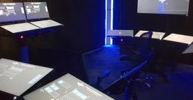 View of training simulator from behind science console